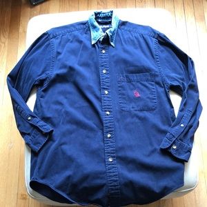 Nautica mens navy long sleeve shirt w/denim collar